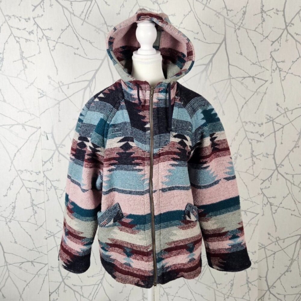 Petite Sophisticate Aztec Southwestern Wool Blend Full Zip Hooded Jacket